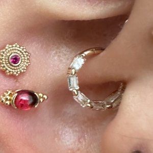 14K 18G Solid Gold Yellow Gold Hinge Hoop Ring with CZ